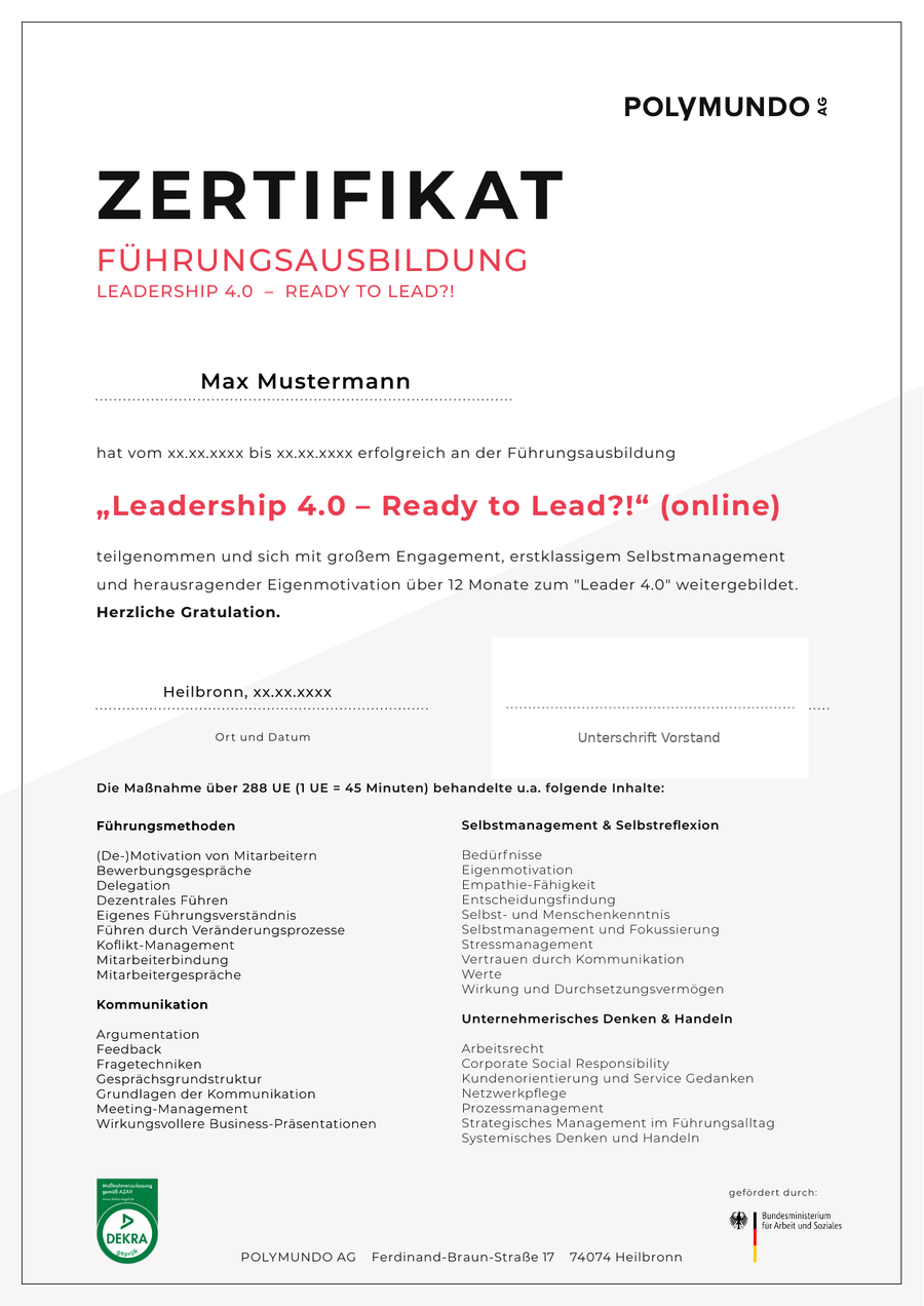Zertifikat Leadership 4.0 - Ready to Lead?!